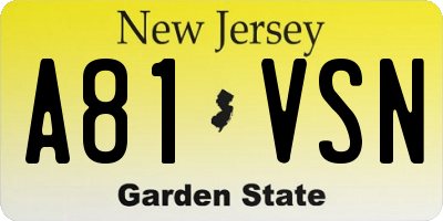 NJ license plate A81VSN