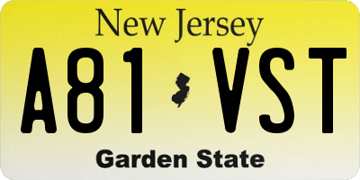 NJ license plate A81VST
