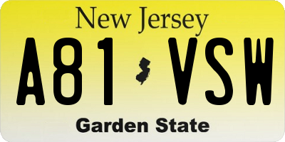 NJ license plate A81VSW