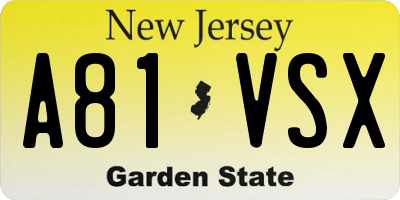 NJ license plate A81VSX
