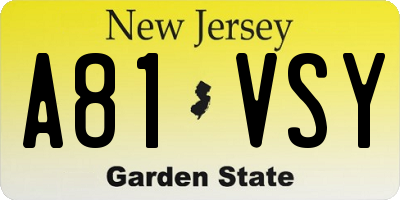 NJ license plate A81VSY