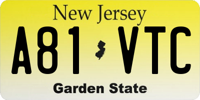 NJ license plate A81VTC