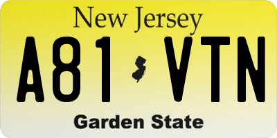 NJ license plate A81VTN
