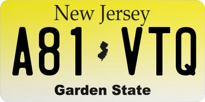 NJ license plate A81VTQ