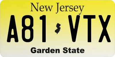 NJ license plate A81VTX