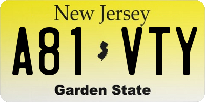 NJ license plate A81VTY