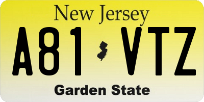 NJ license plate A81VTZ