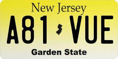 NJ license plate A81VUE
