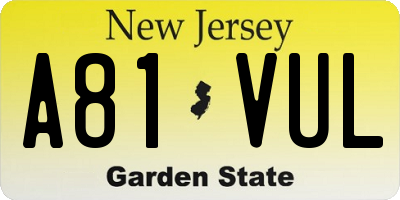 NJ license plate A81VUL