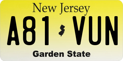 NJ license plate A81VUN