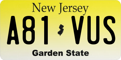 NJ license plate A81VUS