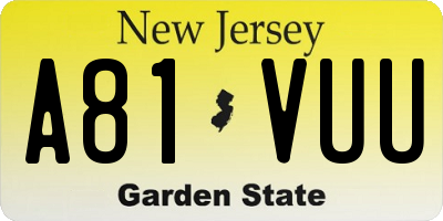 NJ license plate A81VUU