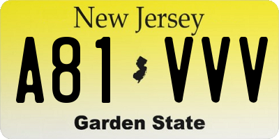 NJ license plate A81VVV