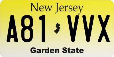NJ license plate A81VVX