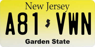 NJ license plate A81VWN