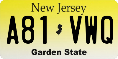 NJ license plate A81VWQ