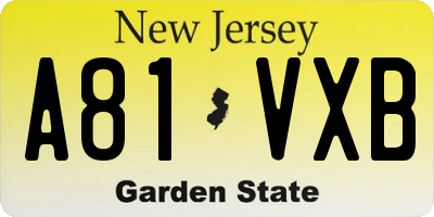 NJ license plate A81VXB