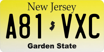 NJ license plate A81VXC