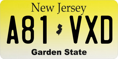 NJ license plate A81VXD