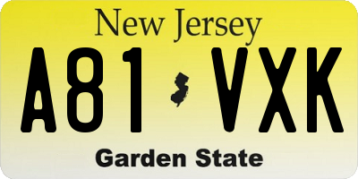 NJ license plate A81VXK