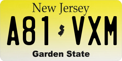 NJ license plate A81VXM