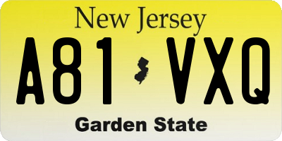 NJ license plate A81VXQ