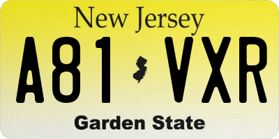 NJ license plate A81VXR