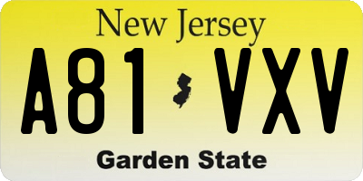 NJ license plate A81VXV