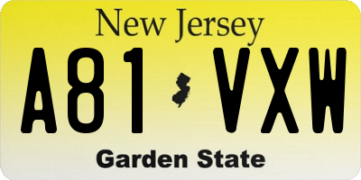 NJ license plate A81VXW