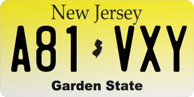 NJ license plate A81VXY