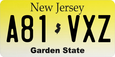 NJ license plate A81VXZ