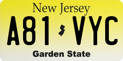 NJ license plate A81VYC