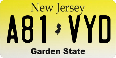 NJ license plate A81VYD
