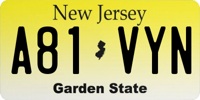 NJ license plate A81VYN