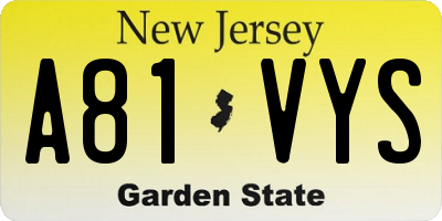 NJ license plate A81VYS