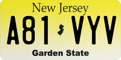 NJ license plate A81VYV