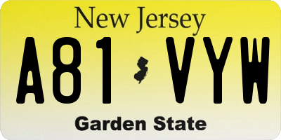 NJ license plate A81VYW
