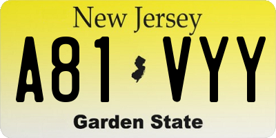 NJ license plate A81VYY