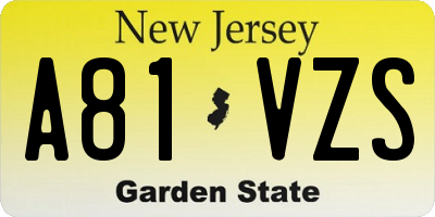 NJ license plate A81VZS