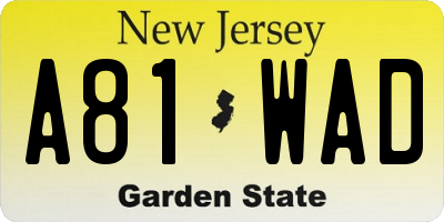 NJ license plate A81WAD