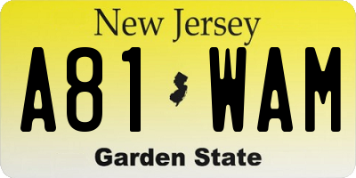 NJ license plate A81WAM