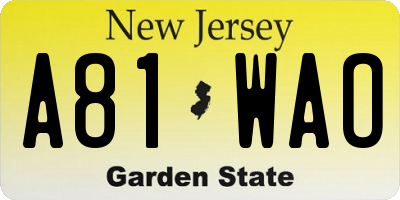 NJ license plate A81WAO