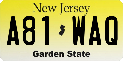 NJ license plate A81WAQ