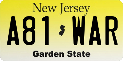 NJ license plate A81WAR