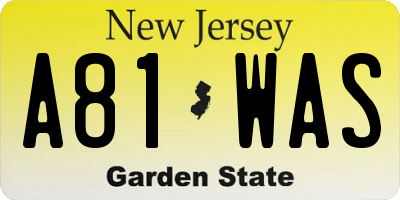 NJ license plate A81WAS