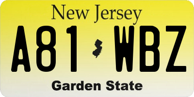 NJ license plate A81WBZ