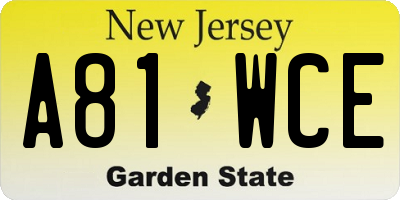 NJ license plate A81WCE