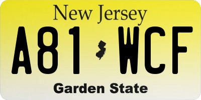 NJ license plate A81WCF
