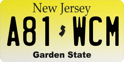 NJ license plate A81WCM