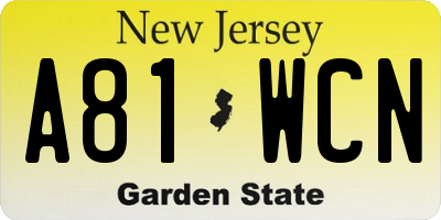 NJ license plate A81WCN